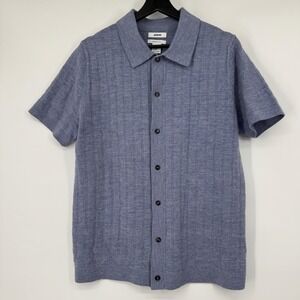 Jason Wu Blue Medium Merino Wool Textured Knit Short Sleeve Button Down Shirt